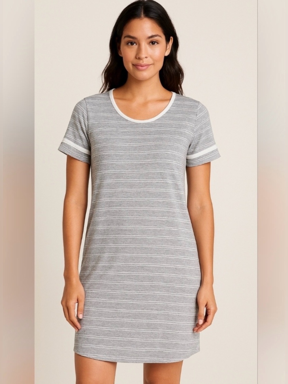 Pink Rose Grey Striped Short Sleeve Tee Dress size Medium